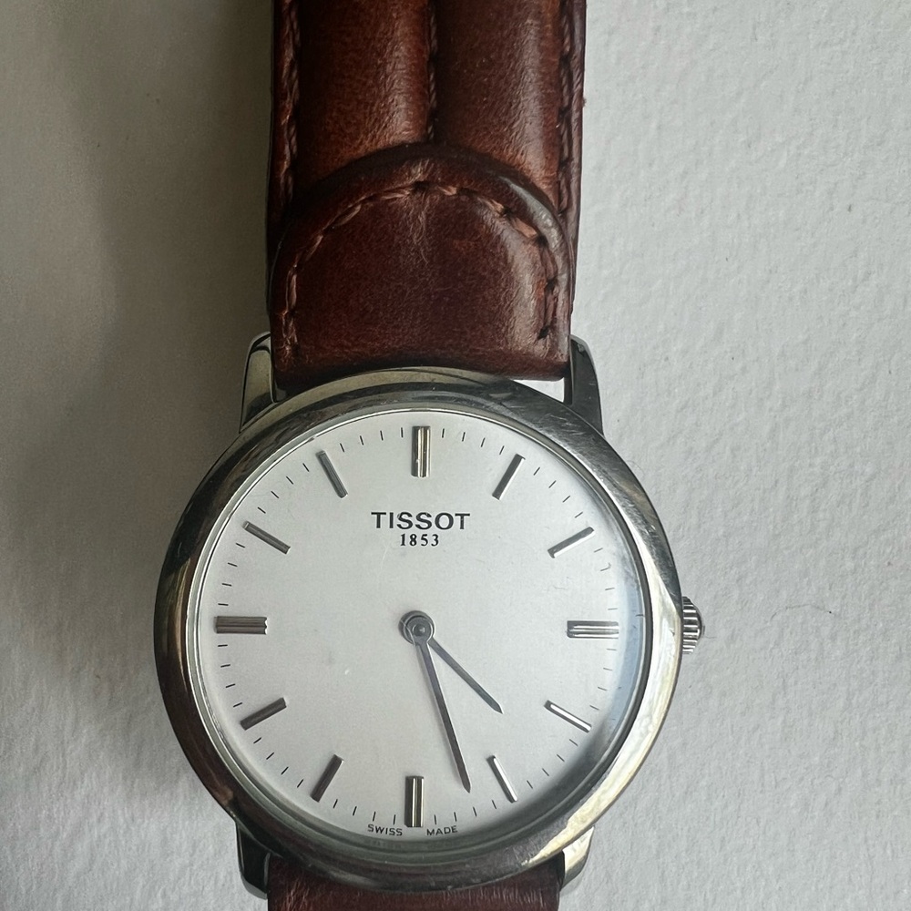 Tissot Silver Dial Watch with Brown Leather Strap